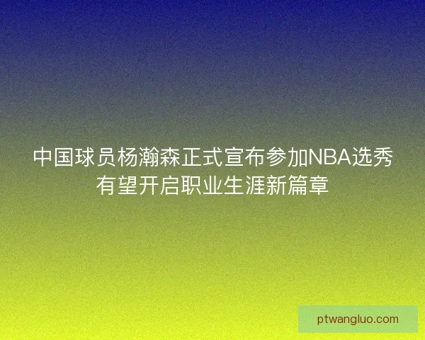 中国球员杨瀚森正式宣布参加NBA选秀有望开启职业生涯新篇章